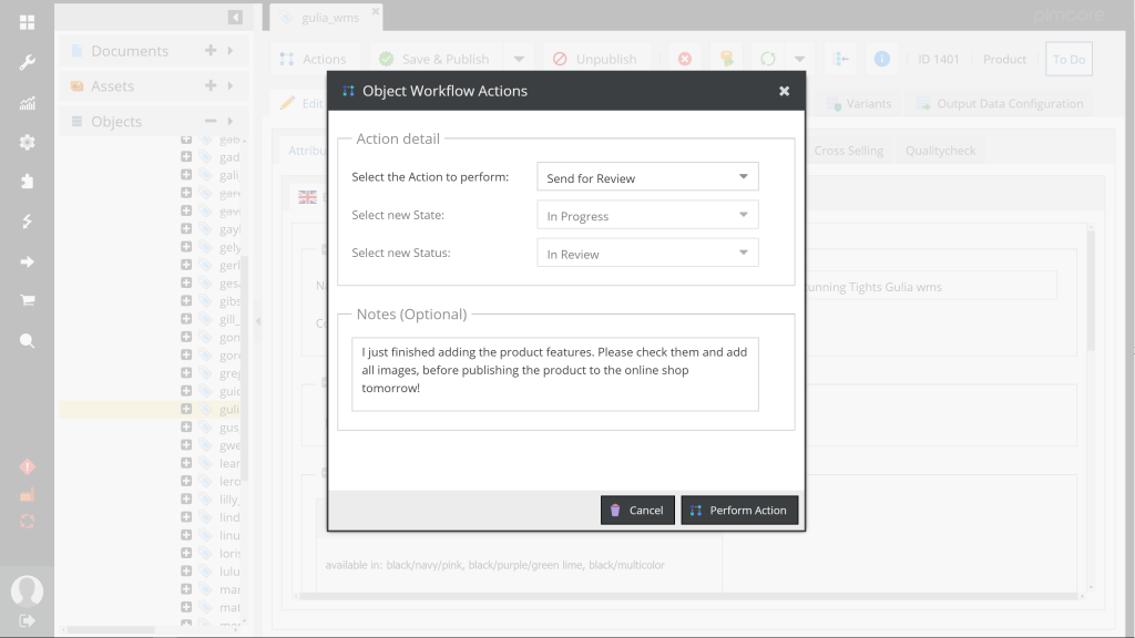 Pimcore PIM Workflow Engine